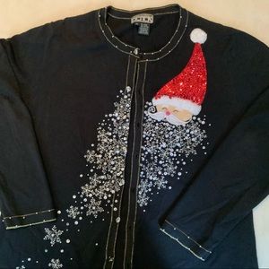 Beret Christmas Sweater XL Black with sparkles and Santa